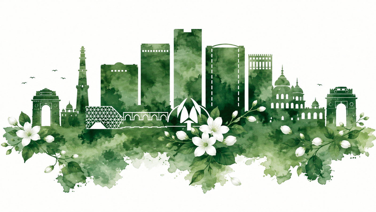 Ahmedabad and Mumbai illustrated skyline